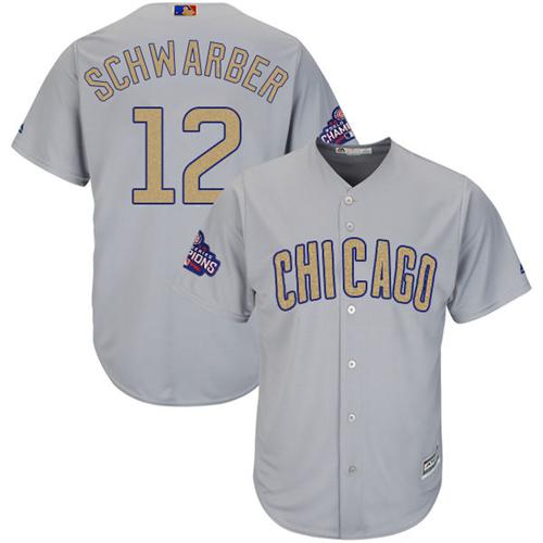 Cubs #12 Kyle Schwarber Grey Gold Program Cool Base Stitched MLB Jersey - Click Image to Close